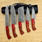 Handmade Damascus Chef set 5pcs With Leather Damascus Knife Damascus Chef Knife Full Kitchen Knife