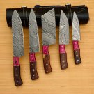 Handmade Damascus Chef set Of 5pcs With Leather,Damascus Knife Set,Damascus Chef Knife Kitchen Knife