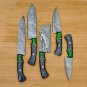 Handmade Damascus Chef set 5pcs With Leather Damascus Knife Set Damascus Chef Knife Kitchen Knife