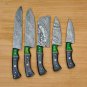 Handmade Damascus Chef set 5pcs With Leather Damascus Knife Set Damascus Chef Knife Kitchen Knife