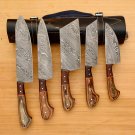 Handmade Damascus Chef set  5pcs With Leather Cover,Kichten Knife Damascus Knife Set Kitchen knives