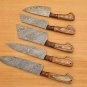 Handmade Damascus Chef set 5pcs With Leather Cover,Kichten Knife Damascus Knife Set Kitchen knives