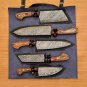 Handmade Damascus Chef set 5pcs With Leather Cover,Kichten Knife Damascus Knife Set Kitchen knives