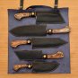 Handmade Damascus Chef set 5pcs With Leather Cover,Kichten Knife Damascus Knife Set Kitchen knives