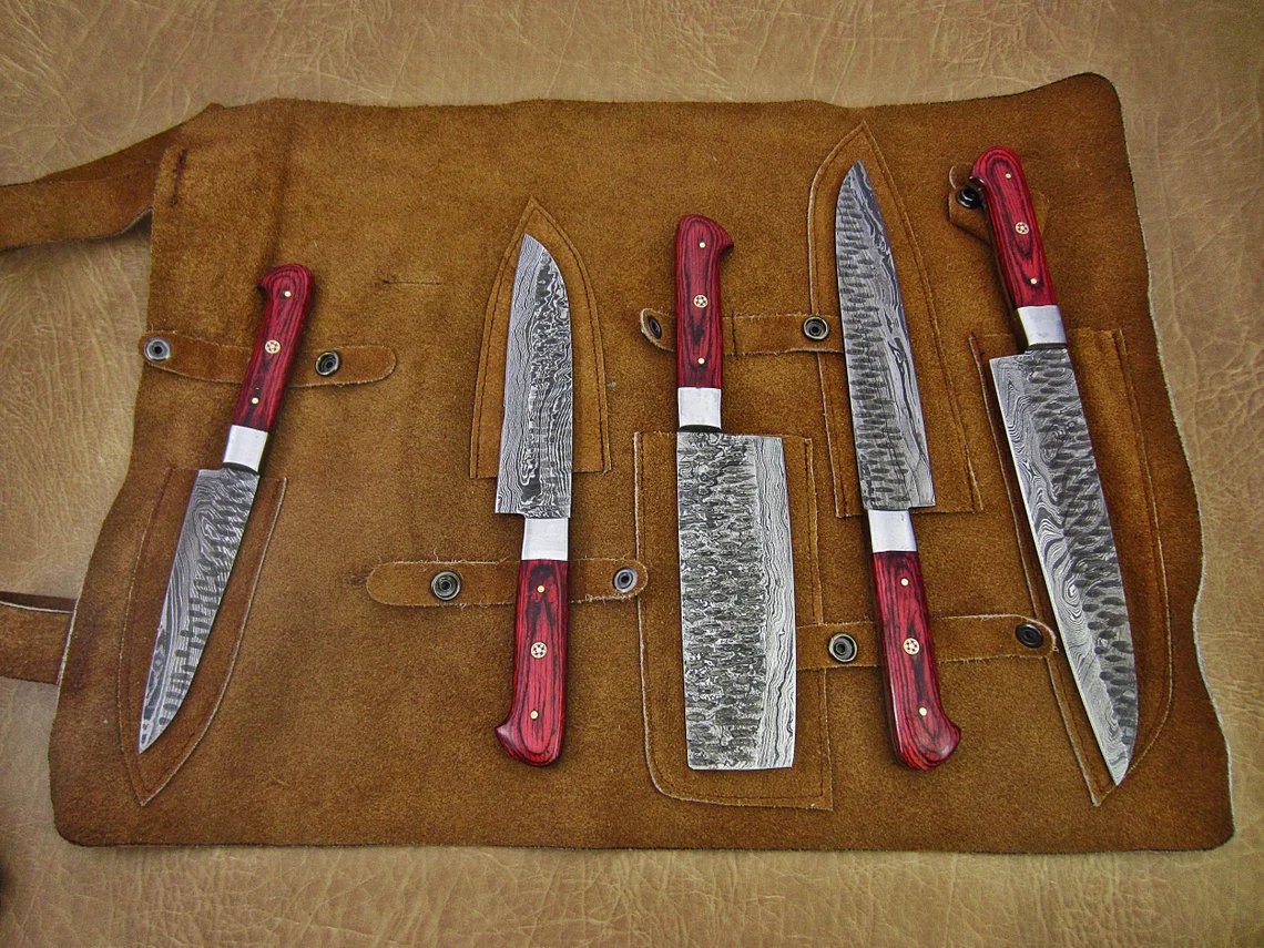 Handmade Damascus knives Chef set Christmas gift Gift for him Handmade Gift  Wedding Gift