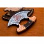 Handmade Damascus Chef Kitchen Ulu Knife Handmade Damascus Steel Handle Wood with leather Sheath