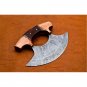 Handmade Damascus Chef Kitchen Ulu Knife Handmade Damascus Steel Handle Wood with leather Sheath