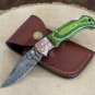 Custom Handmade Damascus Steel Pocket Folding Knife with Wooden Sheet Handle
