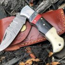 Handmade Damascus Steel Beautiful Design Pocket Folding Knife with Wooden Handle
