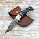 Handmade Damascus Folding Pocket Knife Folding Knife with Wooden Handle
