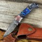 Handmade Damascus Folding Pocket Knife Folding Knife with Wooden Handle