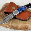 Handmade Damascus Steel Functional Pocket Folding Knife with Wooden Handle