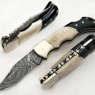 7" Custom Hand Forged Damascus Steel Knife Pocket Folding Knife with Sheath