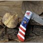 Handmade Damascus Steel with American Flag Handle Functional EDC Pocket Folding Knife