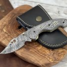 Handmade Damascus Steel Elegant Design Functional 7” EDC Pocket Folding Knife