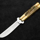 Personalized 440c Stainless steel Folding Knife Brass with Philippine Deer Horn Inserts