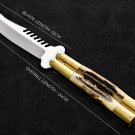 Personalized 440c Stainless steel Folding Knife Brass with Philippine Deer Horn Inserts