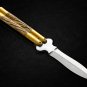Personalized Custom 440c Stainless steel Folding Knife Brass with Bone Inserts With Leather Sheath