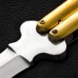 Personalized Custom 440c Stainless steel Folding Knife Brass with Bone Inserts With Leather Sheath
