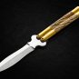 Personalized Custom 440c Stainless steel Folding Knife Brass with Bone Inserts With Leather Sheath