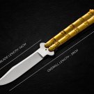 Personalized Custom 440c Stainless steel Folding Knife Brass With Leather Sheath