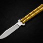Personalized Custom 440c Stainless steel Folding Knife Brass With Leather Sheath