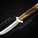 Personalized Custom 440c Stainless steel Folding Knife Brass with Philippine Deer Horn Inserts