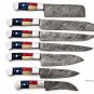 Custom Hand Made Damascus Steel #7 Pcs of Texas Flag Handle Kitchen knives Set