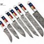 Custom Hand Made Damascus Steel #7 Pcs of Texas Flag Handle Kitchen knives Set
