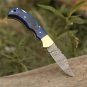 Custom Handmade Damascus Steel Pocket Folding Knife Stained Wood Handle