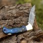 Custom Handmade Damascus Steel Pocket Folding Knife Stained Wood Handle