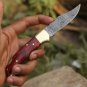 Custom Handmade Damascus Steel Pocket Folding Knife Stained Wood Handle With Leather Sheath
