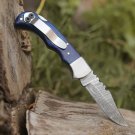 Handmade Damascus Steel Hunting Folding Knife with Pocket Clip Camping Folding Blade
