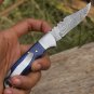 Handmade Damascus Steel Hunting Folding Knife with Pocket Clip Camping Folding Blade