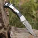 Handmade Damascus Folding Knife with Pocket Clip 6.5'' Back Lock Folding Knife Bull Horn Handle