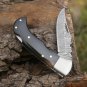 Handmade Damascus Folding Knife with Pocket Clip 6.5'' Back Lock Folding Knife Bull Horn Handle