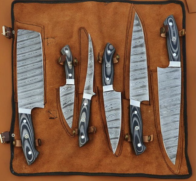 Handmade Damascus Steel Outclass Functional With Rosewood Handle Chef Knives Set With Sheath