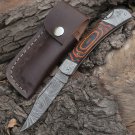 Back Lock 9" Handmade Damascus Steel Pocket Knife Pakka Wood Handle Folding Knife