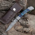 Back Lock 9" Handmade Damascus Steel Pocket Knife Pakka Wood Handle Folding Knife