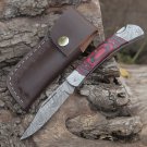 Back Lock 9" Handmade Damascus Steel Pocket Knife Pakka Wood Handle Folding Knife