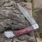 Back Lock 9" Handmade Damascus Steel Pocket Knife Pakka Wood Handle Folding Knife