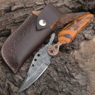 Personalized Custom Handmade Damascus Steel Pocket Knife Folding Blade With Resin Handle