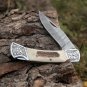 Back Lock 9" Handmade Damascus Steel Pocket Knife Stag Antler Handle Engraved clips Folding Knife