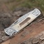 Back Lock 9" Handmade Damascus Steel Pocket Knife Stag Antler Handle Engraved clips Folding Knife