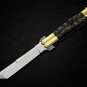 Personalized Vg10 Super Steel Folding knife Brass with Carabao Horn Inserts With Leather Sheath
