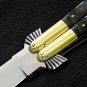 Personalized Vg10 Super Steel Folding knife Brass with Carabao Horn Inserts With Leather Sheath