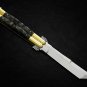 Personalized Vg10 Super Steel Folding knife Brass with Carabao Horn Inserts With Leather Sheath