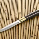 PERSONALIZED HANDMADE HIGH CARBON STEEL FOLDING KNIFE BRASS WITH KAMAGONG WOOD INSERTS WITH SHEATH