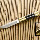 PERSONALIZED HANDMADE HIGH CARBON STEEL FOLDING KNIFE BRASS WITH KAMAGONG WOOD INSERTS WITH SHEATH