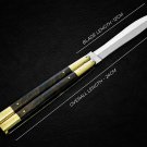 PERSONALIZED HANDMADE HIGH CARBON STEEL FOLDING KNIFE BRASS WITH KAMAGONG WOOD INSERTS WITH SHEATH